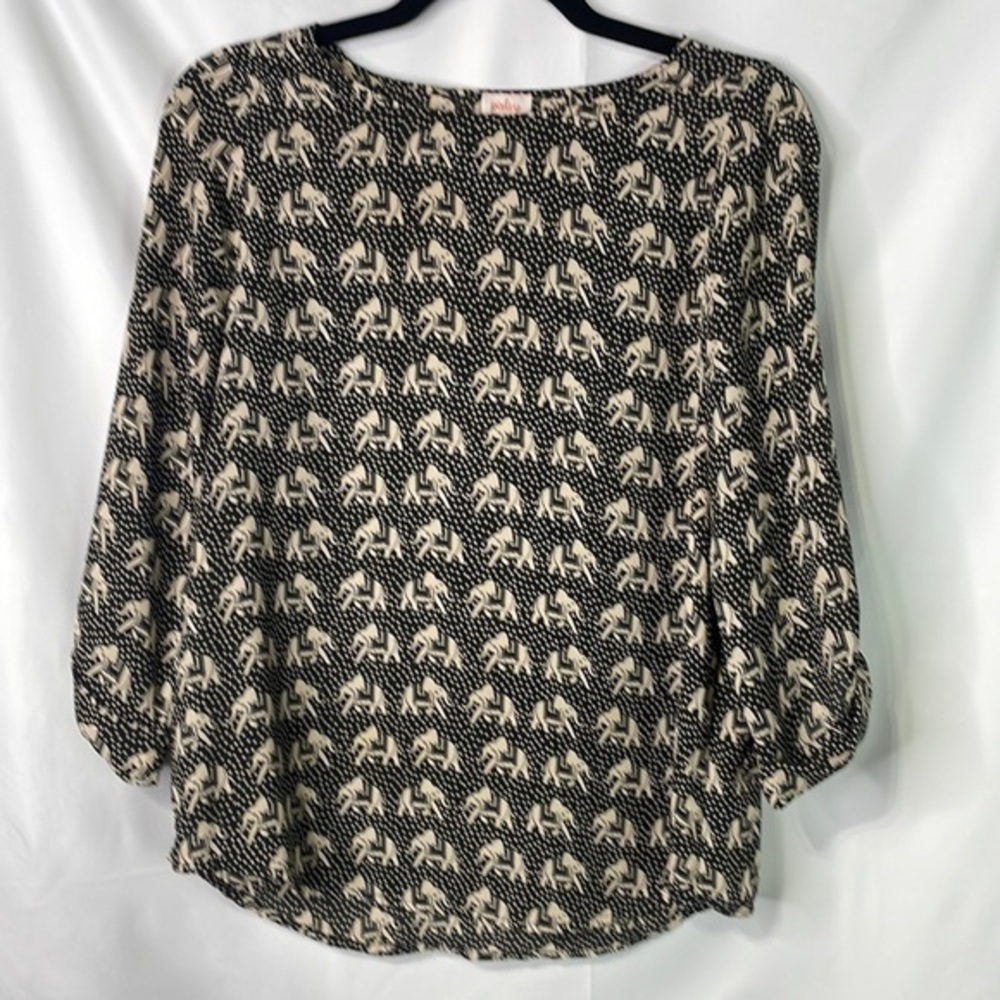 Pixley, black and cream elephant blouse